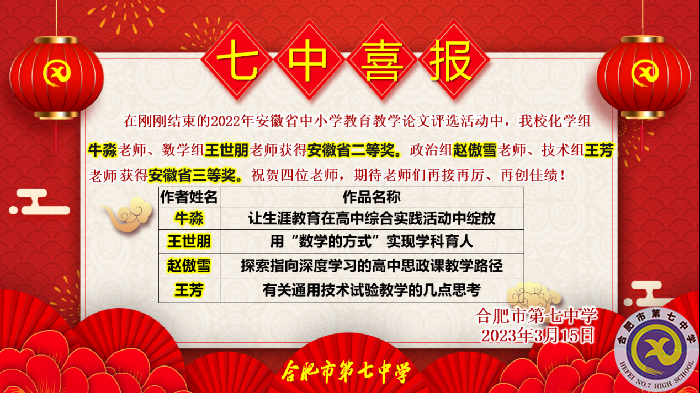 合肥七中多位教師在2022年安徽省中小學教育教學論文評選中獲獎(圖3) 合肥七中多位教師在2022年安徽省中小學教育教學論文評選中獲獎(圖3)