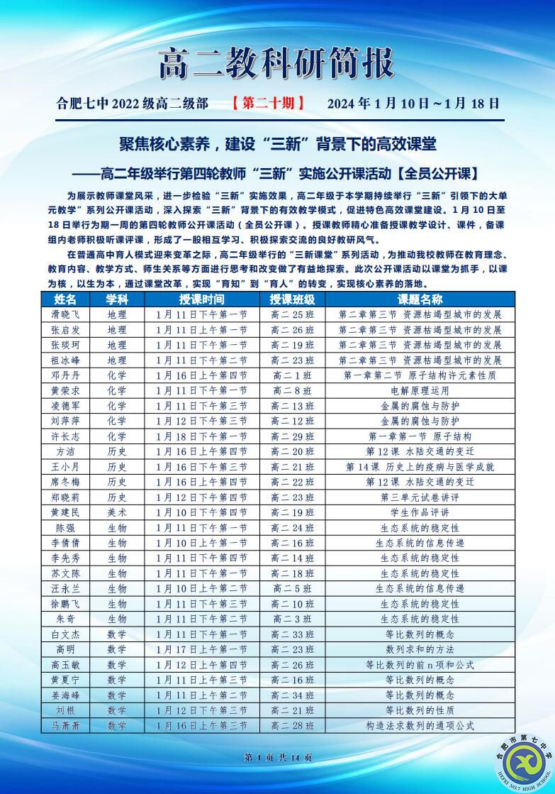 合肥七中高二年級科研周報（二十）(圖1)